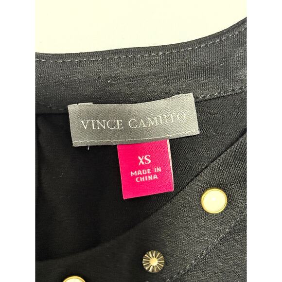 Vince Camuto black knit short sleeve top with sequin accents, Embellished Neck - Picture 3 of 9